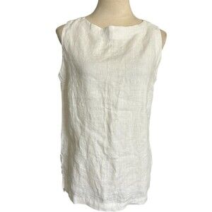 Crown Linen Designs 100% Linen Tunic Top Womens XS White Lagenlook Beachy
